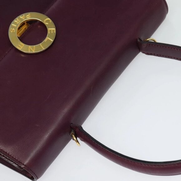 CELINE Circle Hand Bag Leather 2way Purple Gold Auth 124785 - Picture 7 of 16